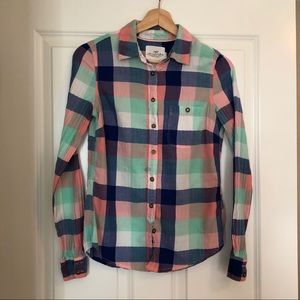 multicolored plaid button up long sleeve